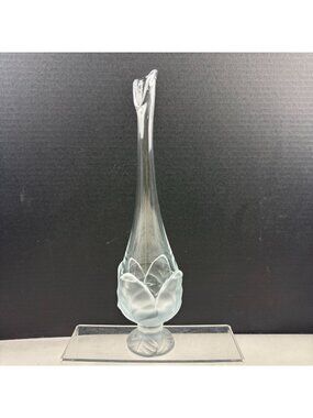 Vintage Viking Swung Cabbage Leaf Vase Clear Frosted Glass